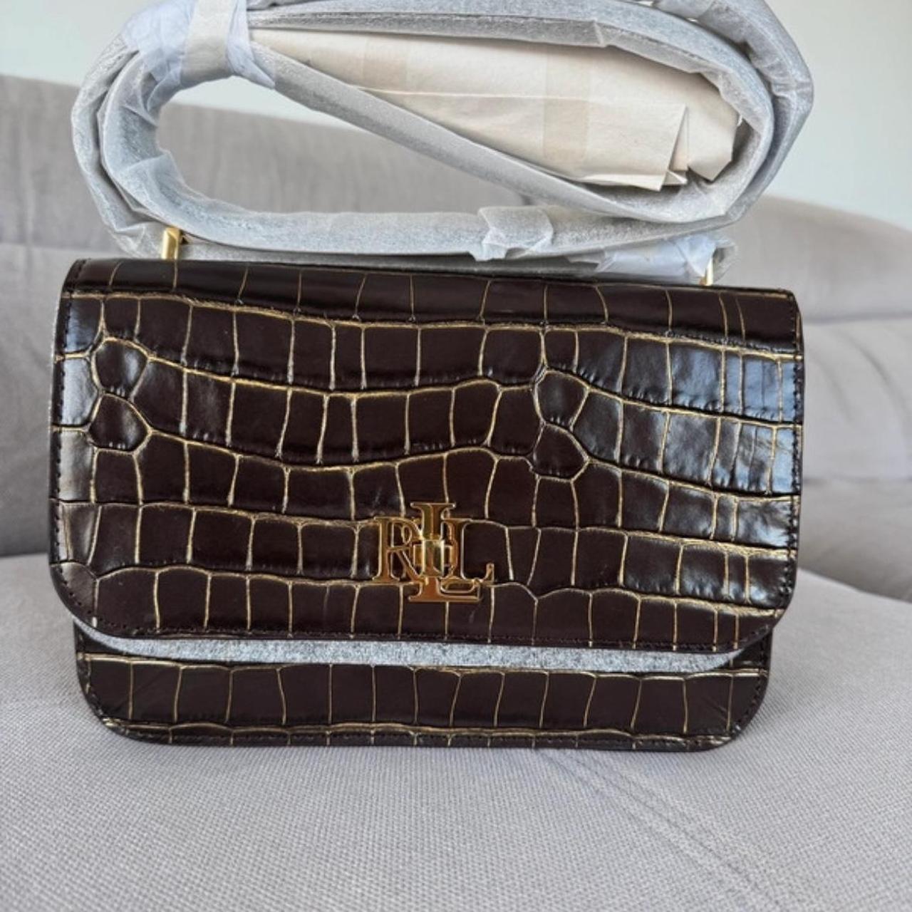 Ralph Lauren Brown Gold Reptile effect Sophie bag