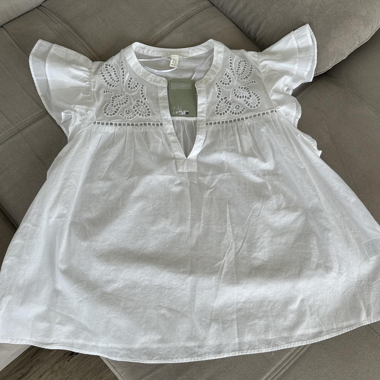 H&M White Embroidered Blouse Top
