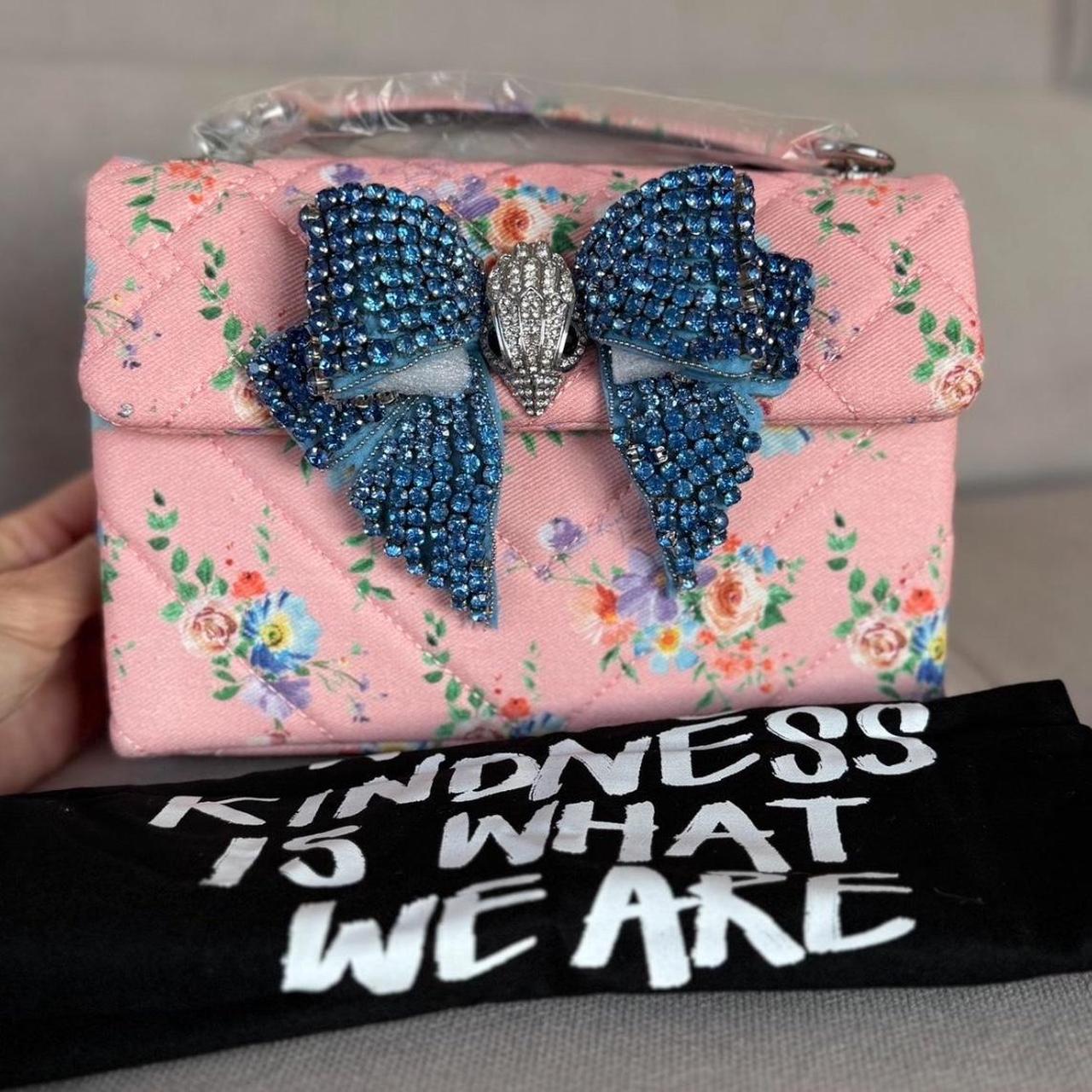 Kurt Geiger Kensington Pink Floral Blue Bow Bag Brand New