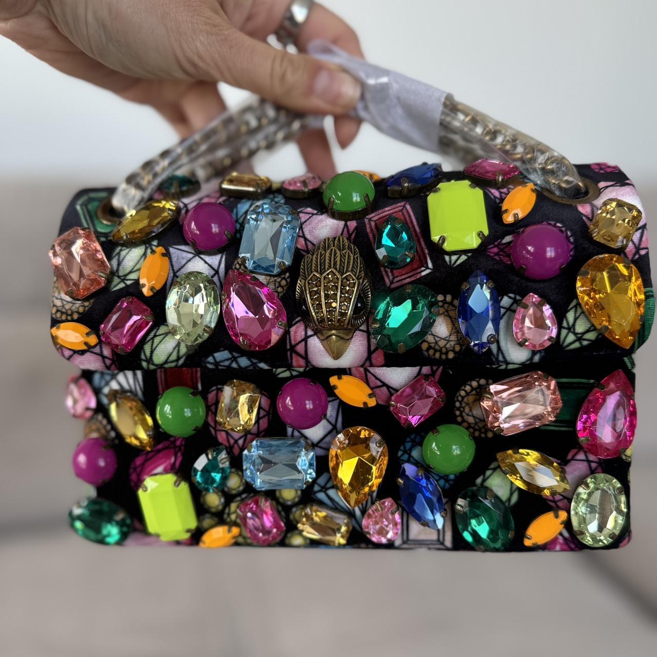 Kurt Geiger Kensington Velvet Black Embellished Large Multi Crystals Bag Brand New