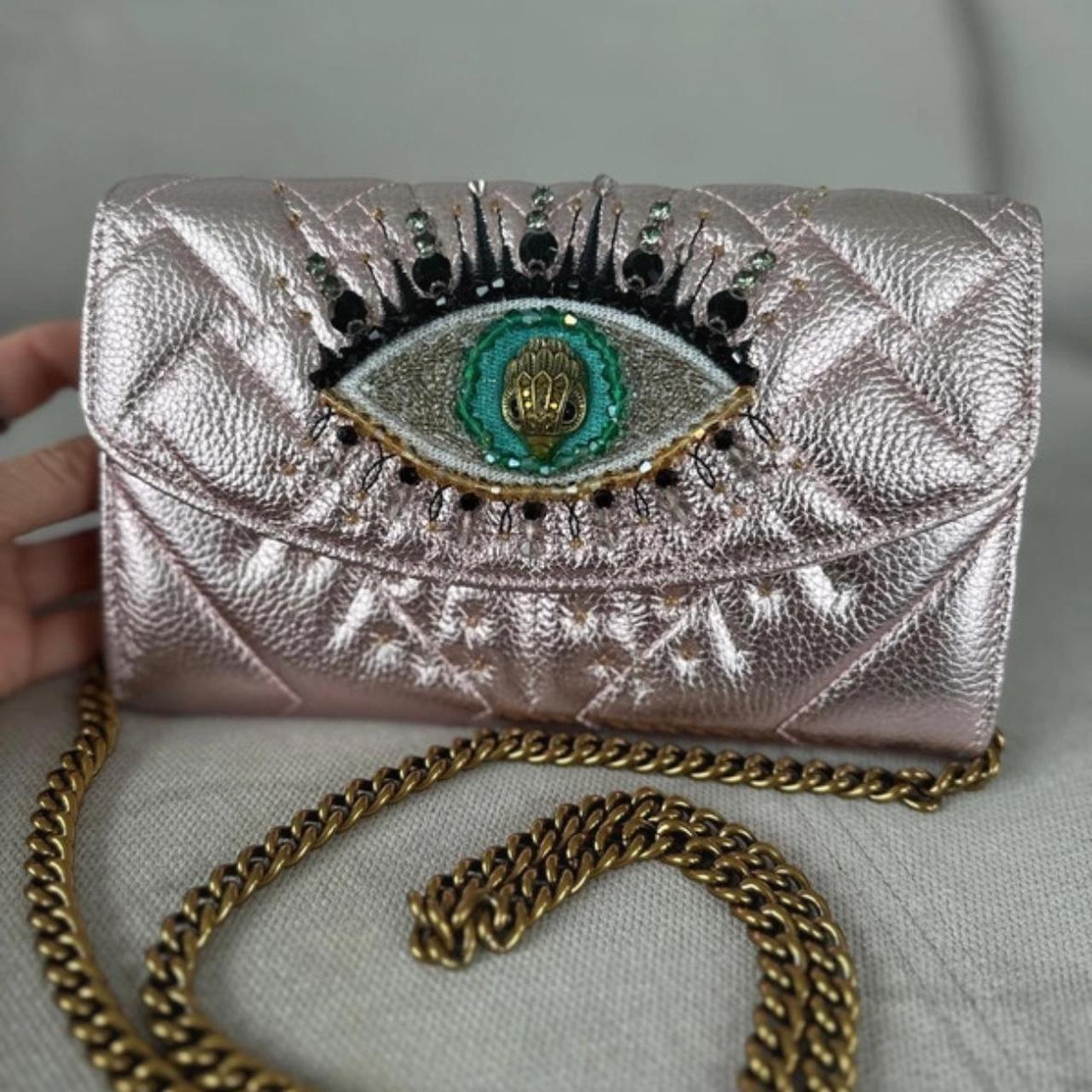 Kurt Geiger Metallic Pink Eye Leather Clutch Wallet on Chain
