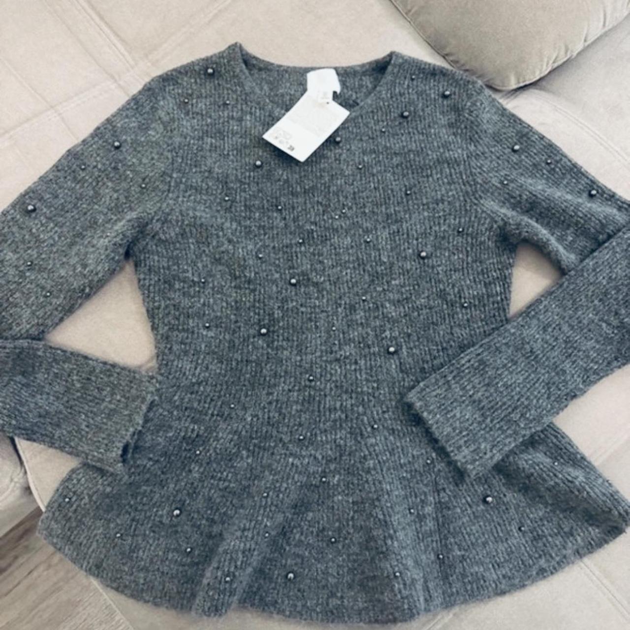 Grey Sweater Jumper Bead embellished peplum