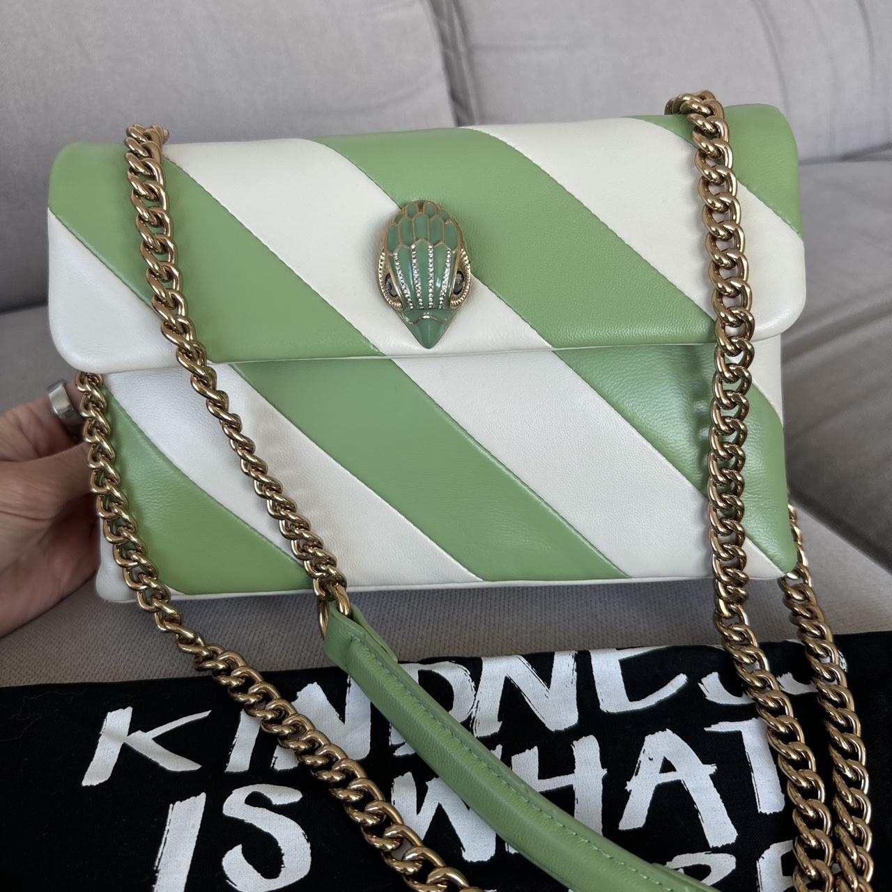 Kurt Geiger Medium Kensington Green White Striped Bag
