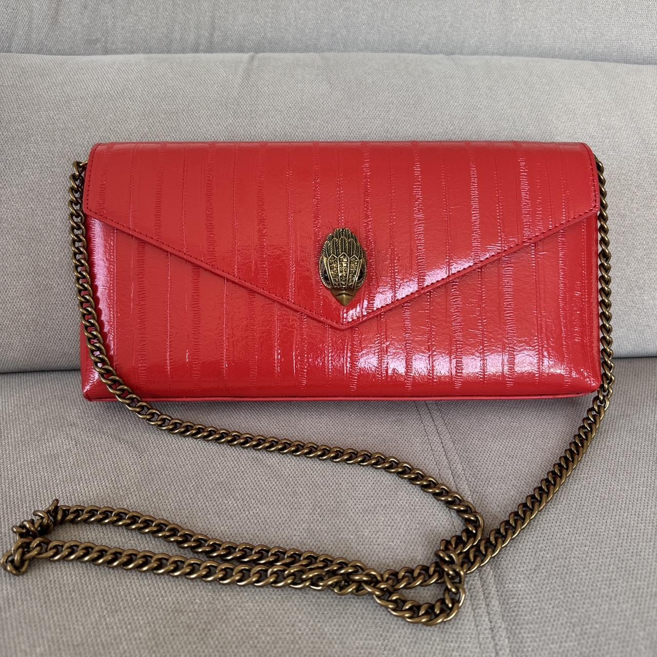 Kurt Geiger Shoreditch Envelope Clutch Red Leather Gold Chain