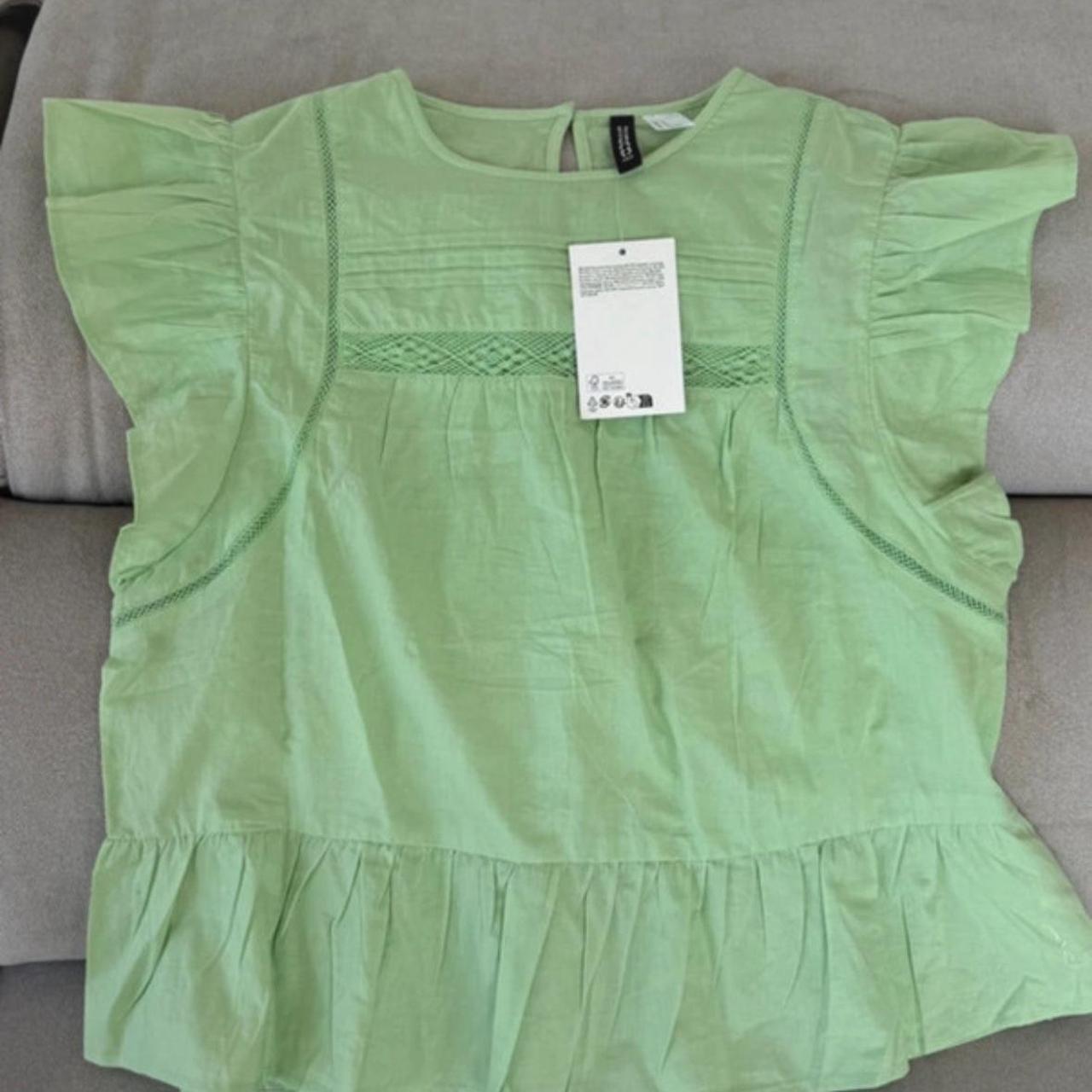 H&M Mint Green Blouse Top Embroidered