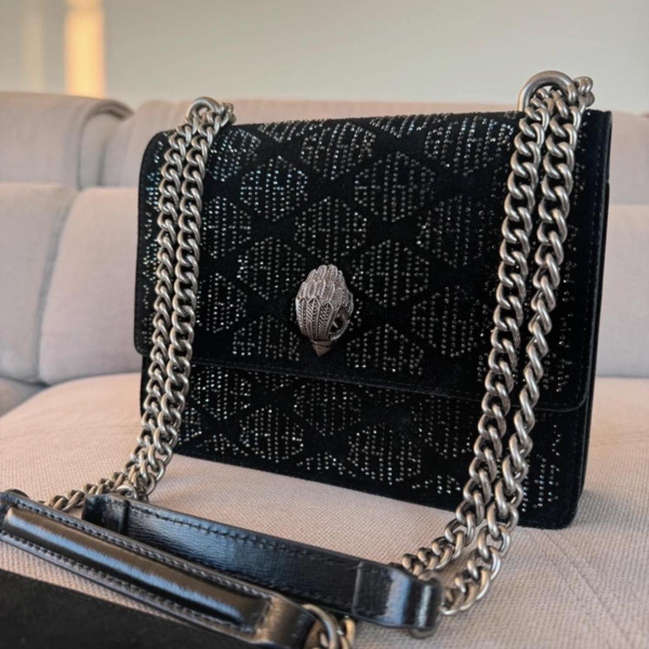 Kurt Geiger Black Leather Suede Bag Crystals