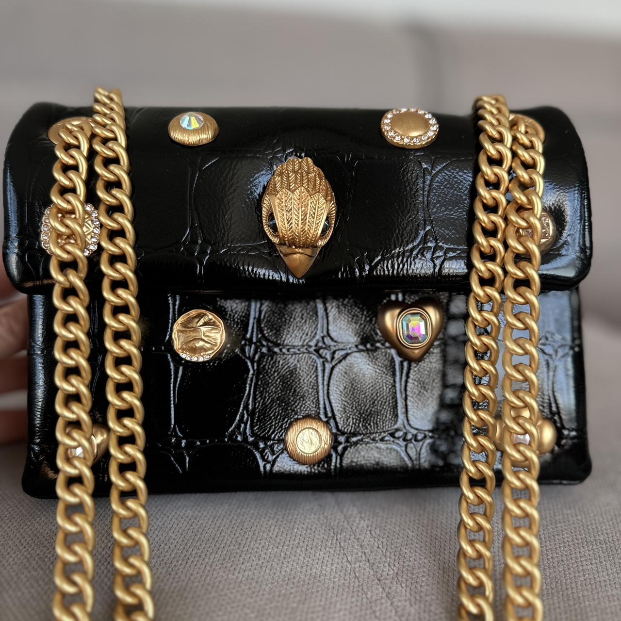 Kurt Geiger Kensington Black Croc Leather Bag Embellished Crystals Gold Chain
