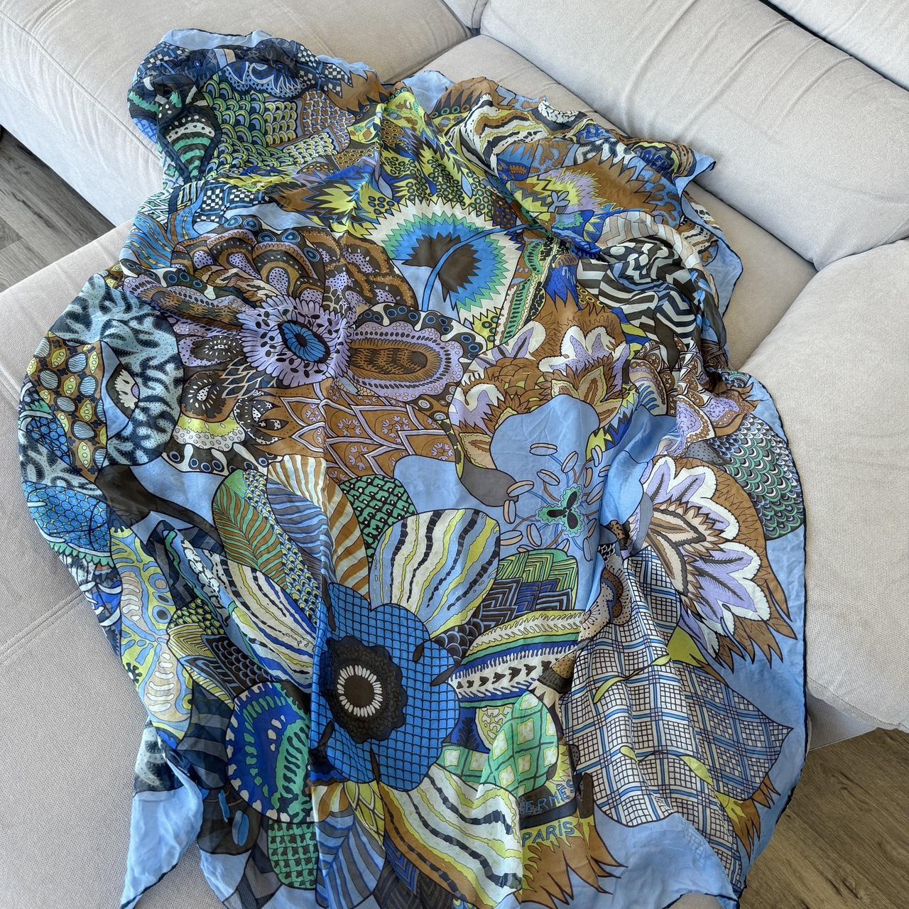 Gorgeous Blue Multicoloured Scarf Silk