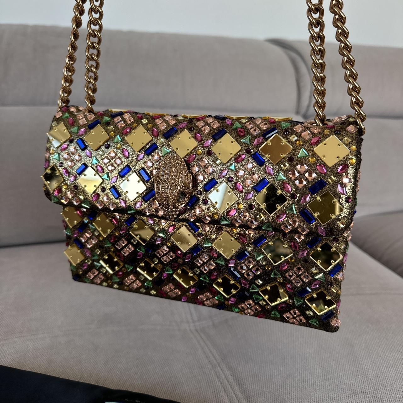 Kurt Geiger Medium Kensington Golden Bag Crystals Embellished