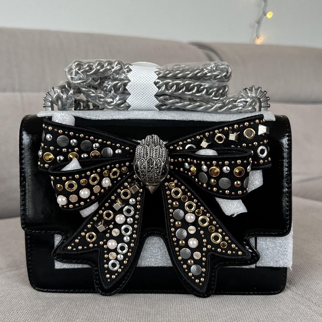Kurt Geiger Shoreditch Black leather bow bag with gold accents RRP £319